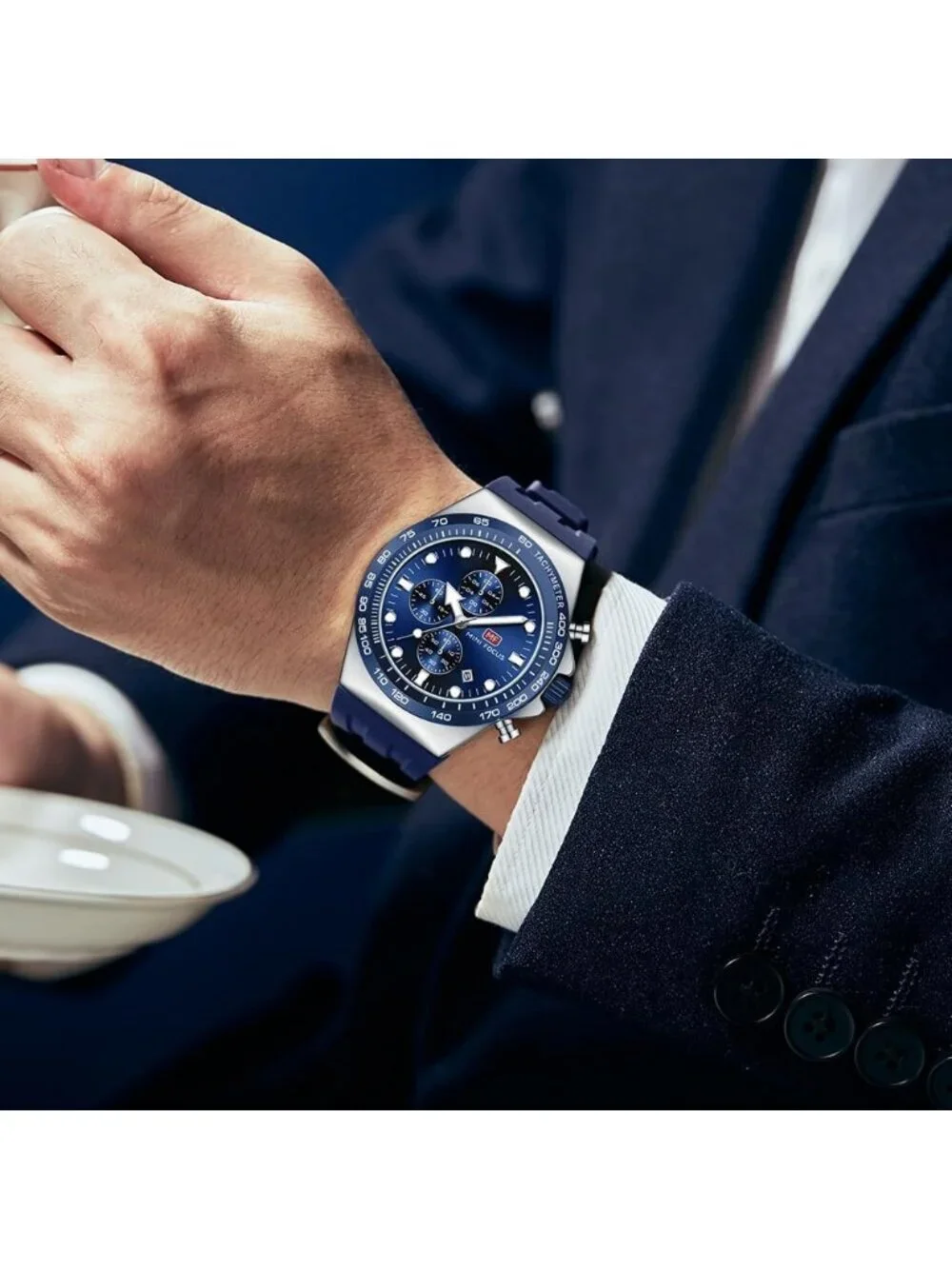 Men's Blue And Silver Analog Quartz Waterproof Chronograph Stylish Casual Watch